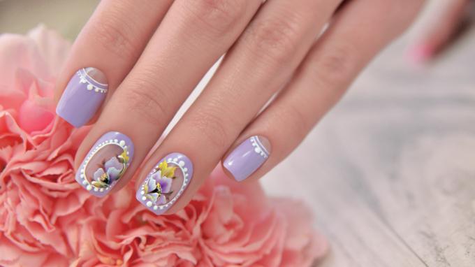 Lila virág díszítés One Move akrilfestékkel és CrystaLac-val 